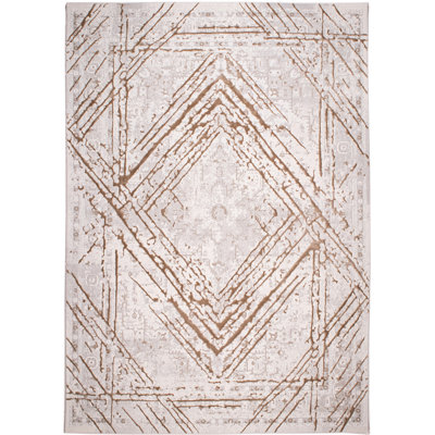 Tapis taupe à motif géométrique moka haut-bas ton sur ton - 4206.