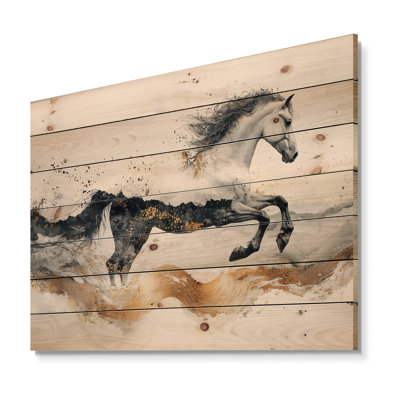 Spirit Of The Stallion Horse I - Horse Animal Wood Wall Decor - On Natural Pine Wood
