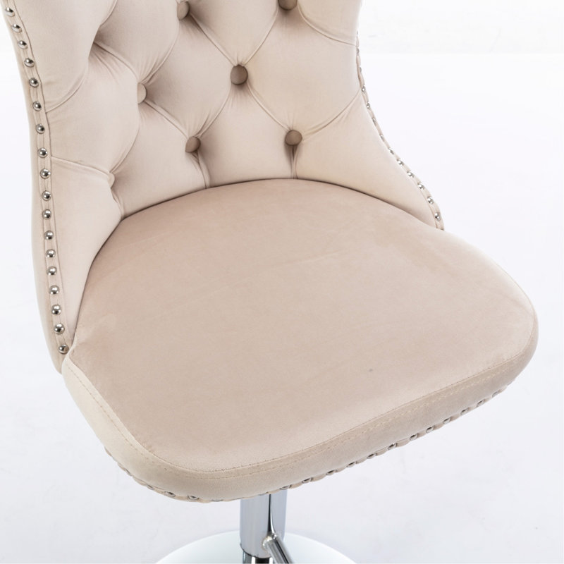 Swivel Velvet Barstools Adjusatble Seat Height From 25-33 Inch, Modern Upholstered Chrome Base Bar Stools With Backs Comfortable Tufted For Home Pub And Kitchen Island,  Beige,Set Of 2