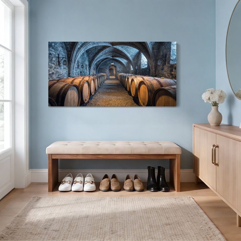 Ensemble de 1 tableau sur toile tendue représentant une cave à vin voûtée en tonneaux, 3216