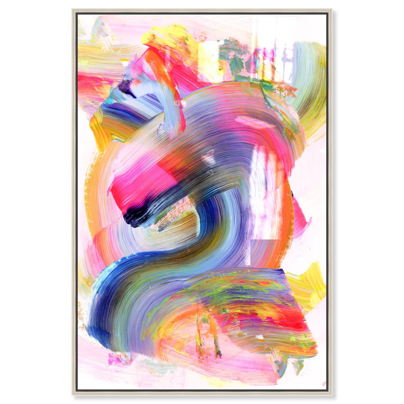 Oliver Gal Neon Swirl Abstract - Hand-Applied Glass Coat Framed Canvas Art, 24" H x 16" W, Silver