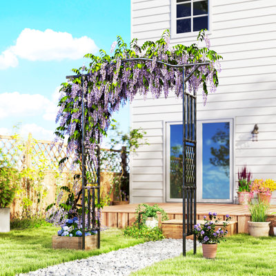 Garden Arch with Extended Top, Outdoor Trellis Arbor, Black