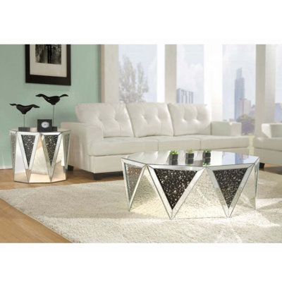 Nysa Drum Coffee Table , Mirrored & Faux Crystals