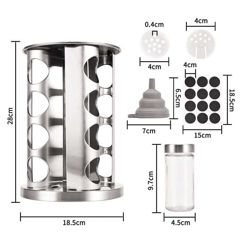 Freestanding Stainless Steel Spice Jar & Rack Set