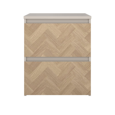2 Drawer Herringbone Nightstand with Handle-Free Drawers