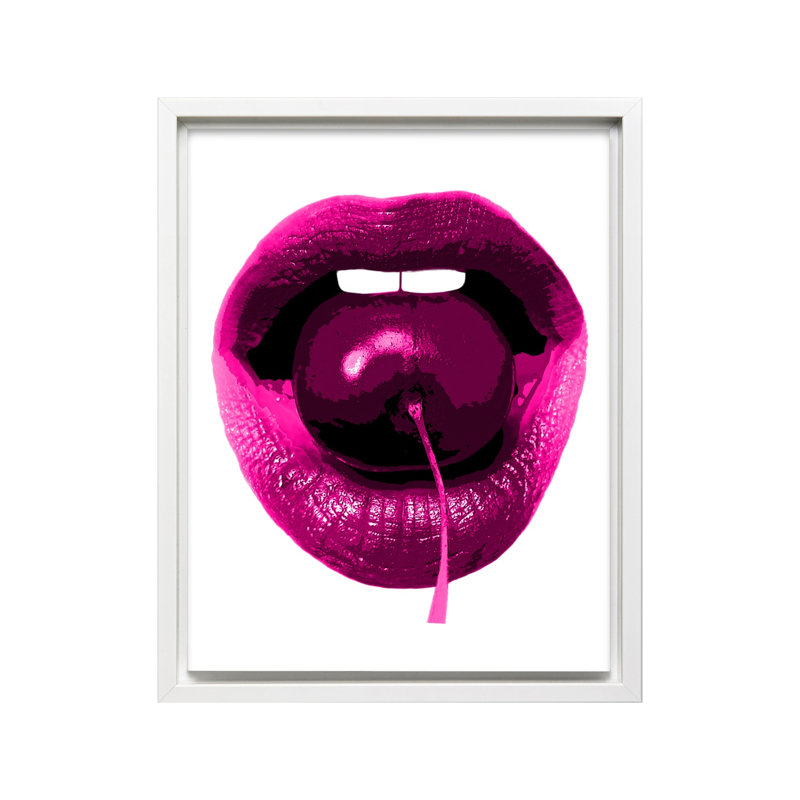 Rose cerise, Canevas, H 24 po x l 32 po, Encadrement blanc