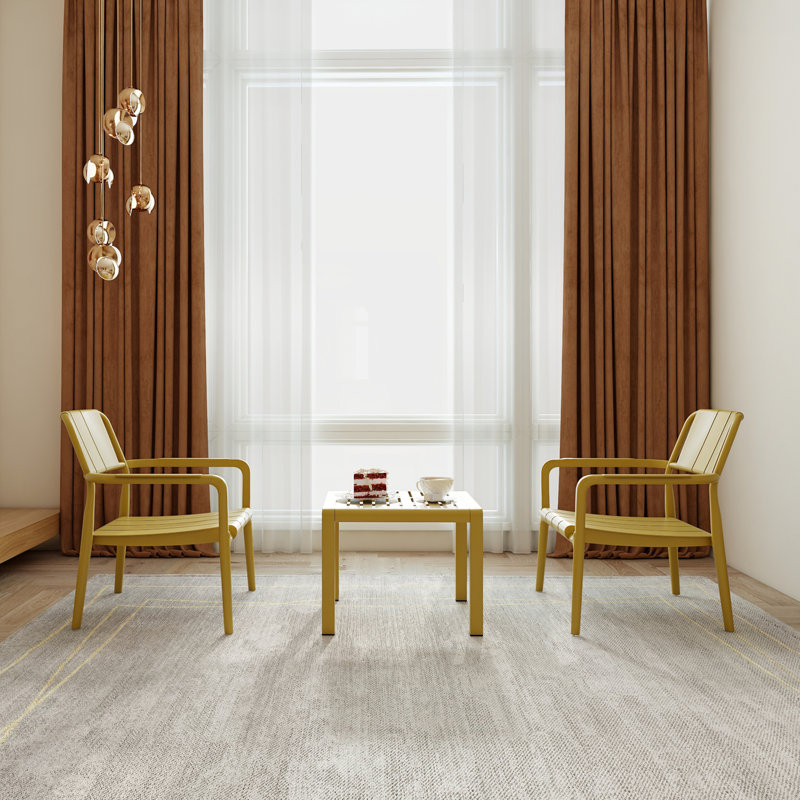 Ensemble 2 pièces de chaises simples et de tables basses en PP, Jaune brique