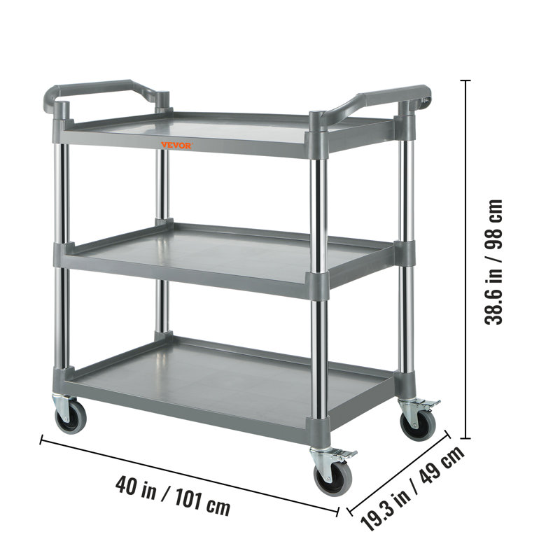 Gray 3-Shelf Heavy Duty Rolling Utility Cart with Lockable Wheels