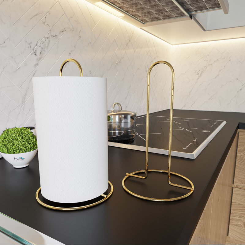 Porte-essuie-tout en métal élégant, finition dorée, 5,9 po de diamètre x 11,0 po de hauteur | Fabrication 100% durable en métal | Conception élégante parfaite pour les comptoirs de cuisine et les salles à manger, décor fonctionnel et chic