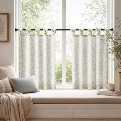 Lana 210gsm, 95% Polyester, 5% Linen Lana Floral café curtain, Twist Tab Top, 5 tabs per piece