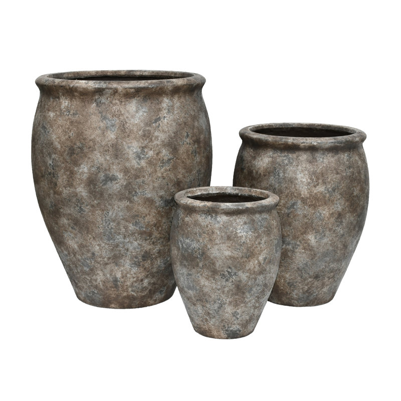 Pot de fleurs Titan Jar, grand format, léger, en fibre de verre, lot de 3 - Intérieur/Extérieur, Ensemble de 3