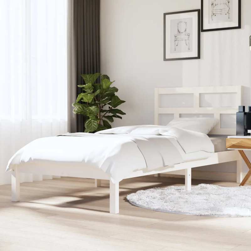 Bed Frame Solid Wood, White, 96 x 195.5 cm