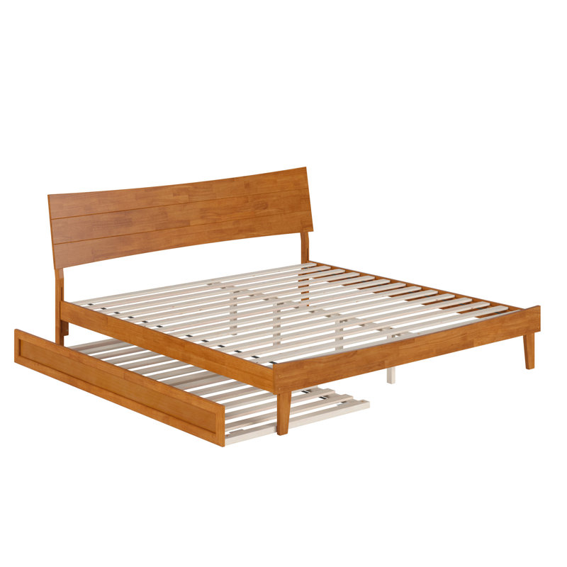Phoenix Wood Platform Bed with Trundle, Light Toffee, King