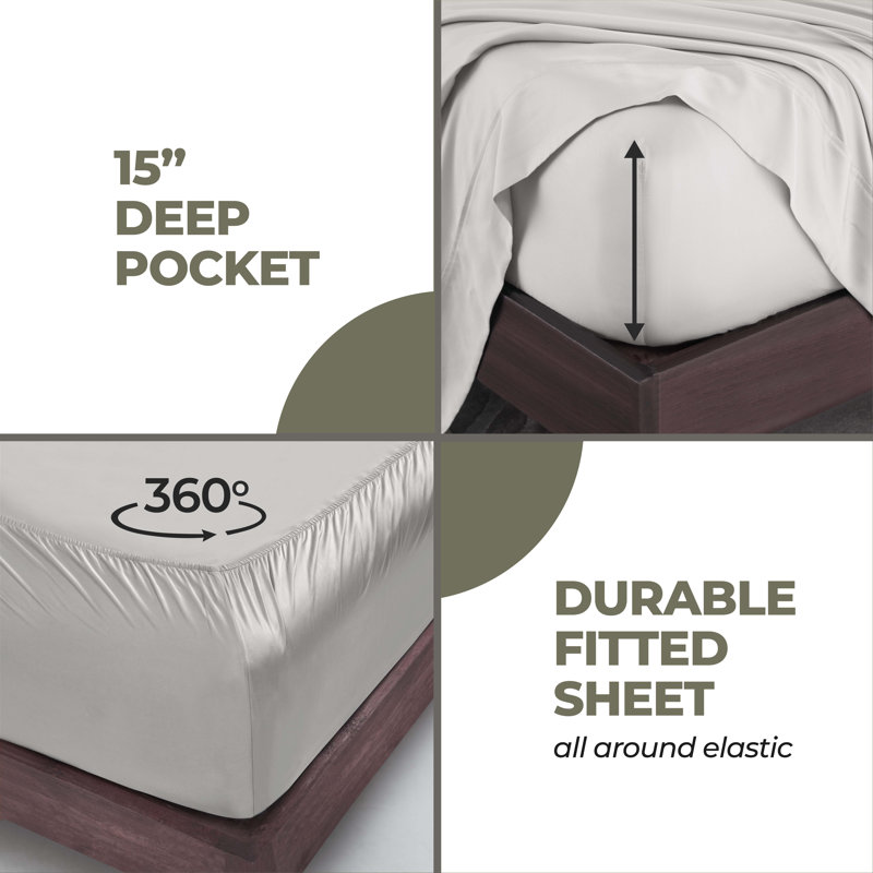 Modal From Beechwood 400 Thread Count Lightweight Cooling Solid Deep Pocket Bed Sheet Set, Gray