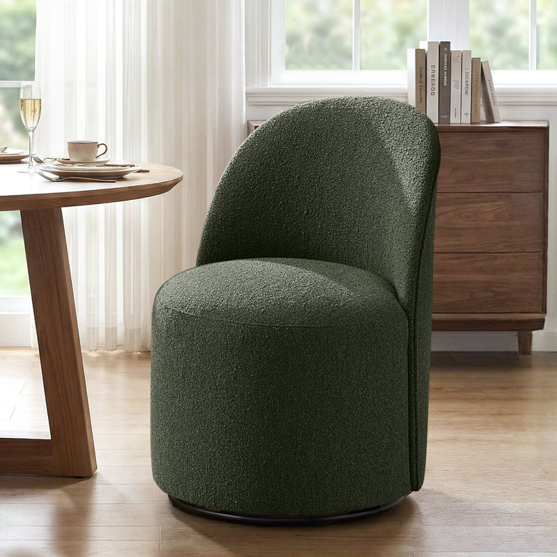 Upholstered Fully Assembled Swivel Dining Chairs (Set Of 2), Boucle Green