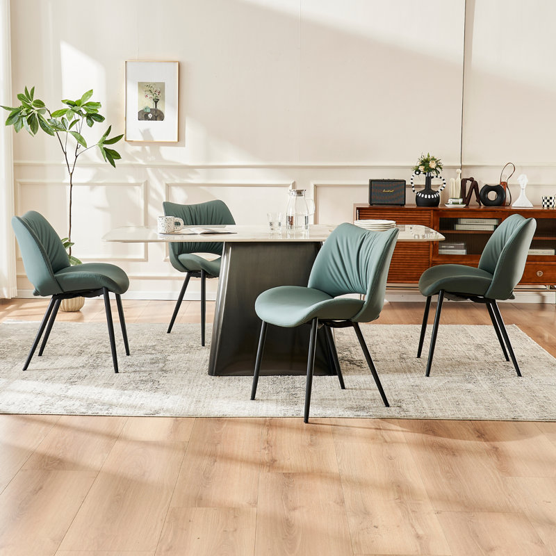 Mackensie Upholstered Dining Chairs Faux Leather Kitchen Chairs with Metal Legs, Grayish Green