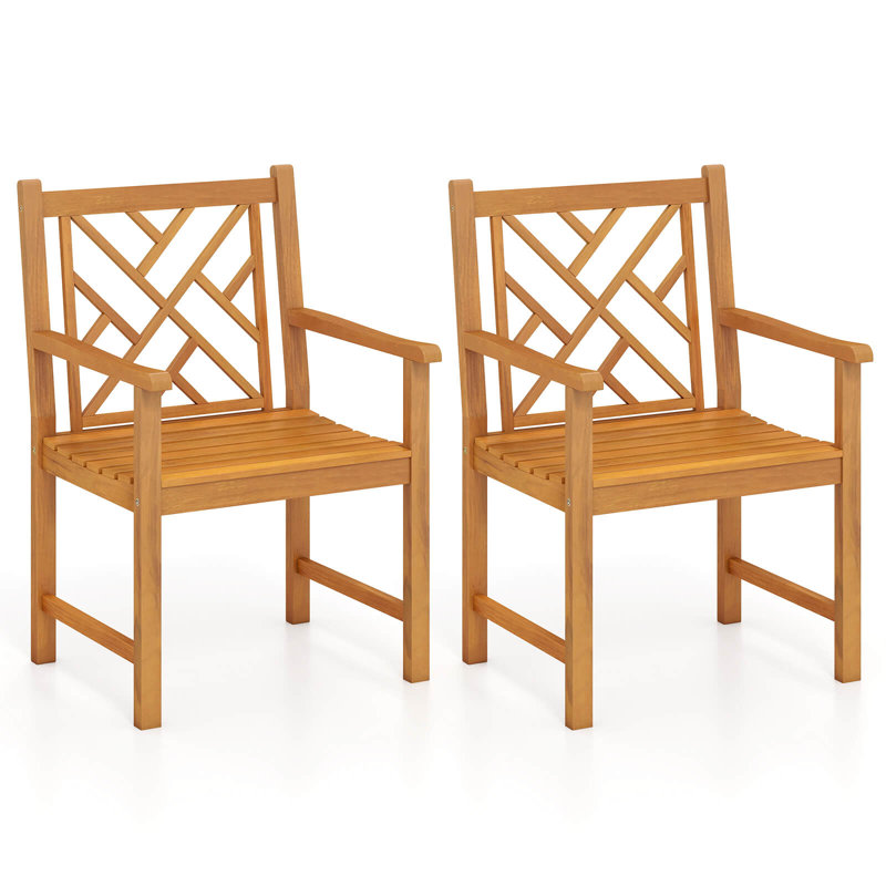 Ensemble de 2 chaises de patio d'extérieur en bois d'acacia à lattes avec accoudoirs, 2