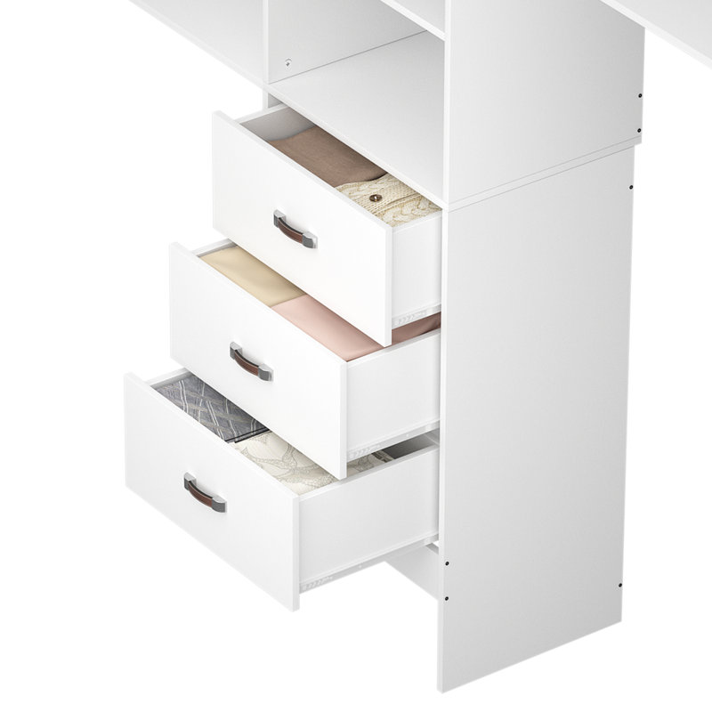 Abbigael 20.2''-  96‘’ W Closet System with 3 Wooden Drawers and 3 Shelving Towers, White