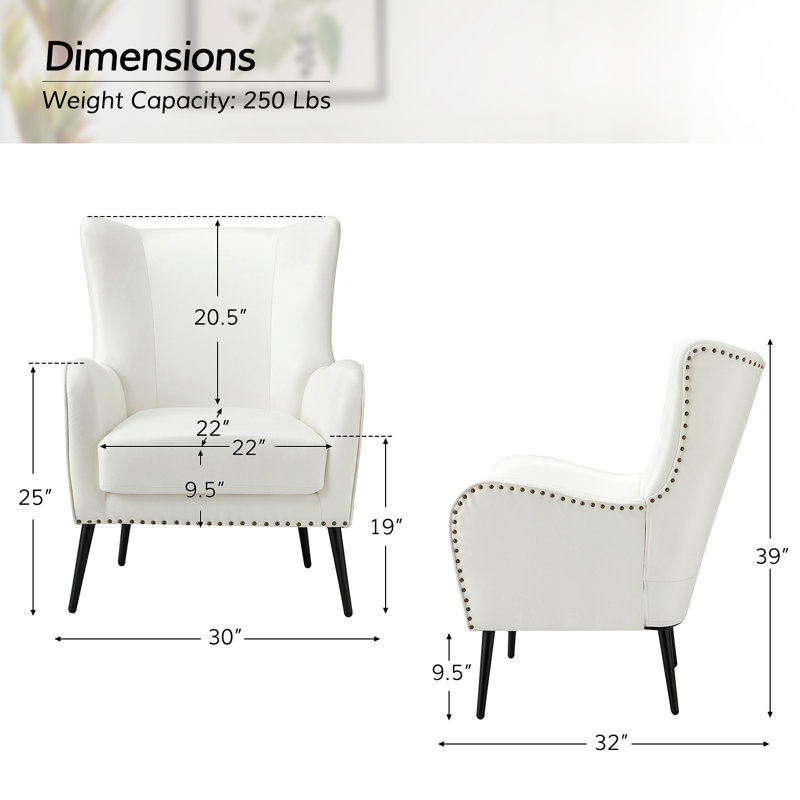 Fauteuil à oreilles 30 po Ebbert, Cuir végane ivoire