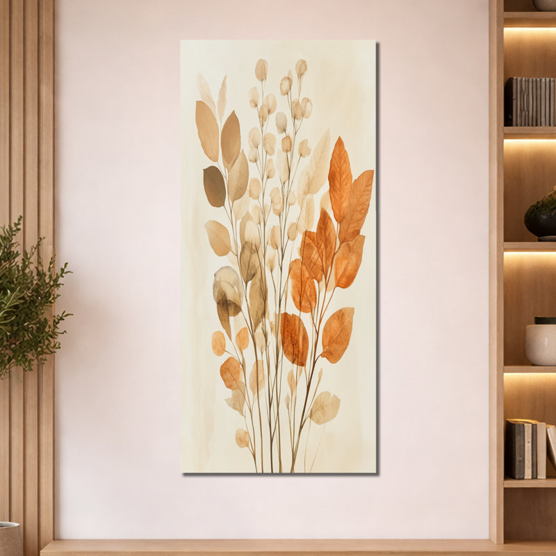 Cueillette de feuilles d'automne - Décoration murale encadrée à thème botanique, H 60 po x l 28 po, Toile tendue