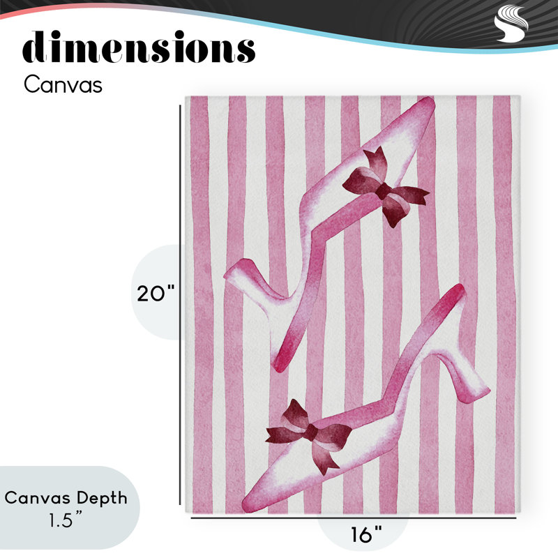 Bow Heels sur toile rose à rayures, design par Camila Juncos, H 20 po x l 16 po