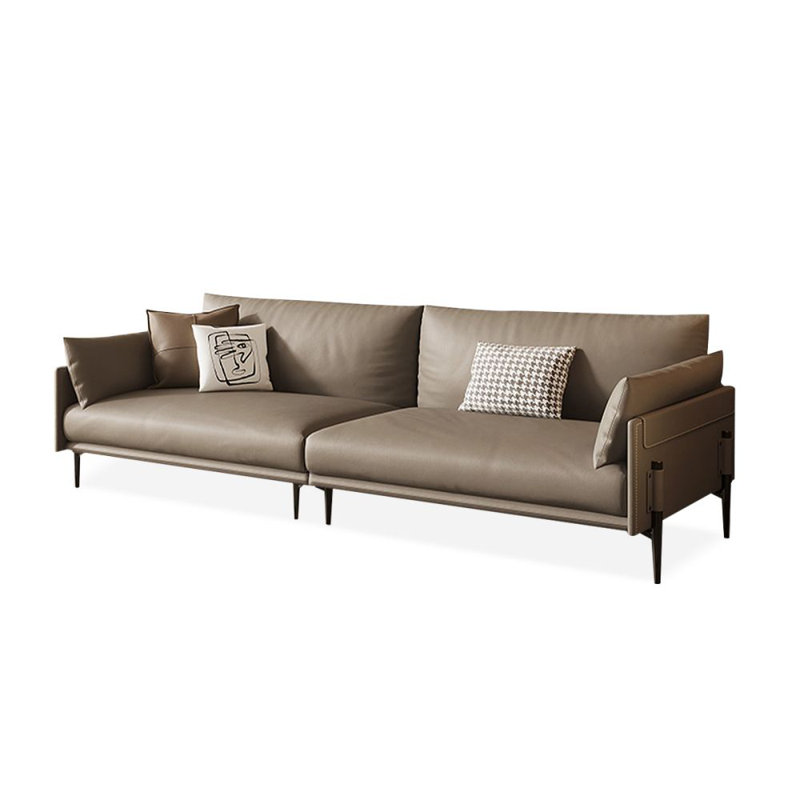 Canapé modulaire en cuir véritable couleur café clair, H 33,07 po x l 102,36 po x P 37,4 po, 3, Café clair