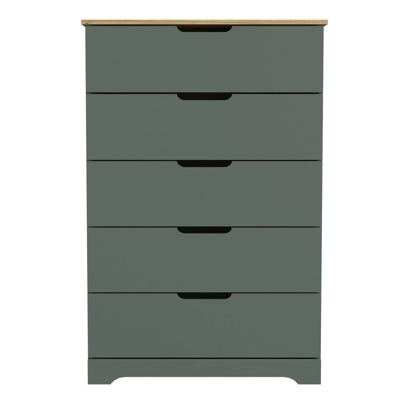Aroob 5 Drawer 31.5'' W Dresser, Kale Green/Reviera Eichi