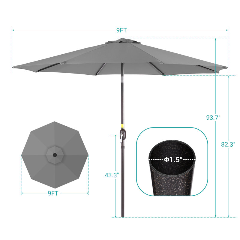 Parasol de terrasse 9 pi, Gris