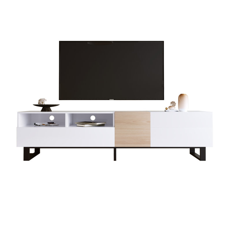 Modern TV Stand With Double Storage Space, Media Console Table, Entertainment Center With Drop Down Door For Living Room, Bedroom, Home Theatre