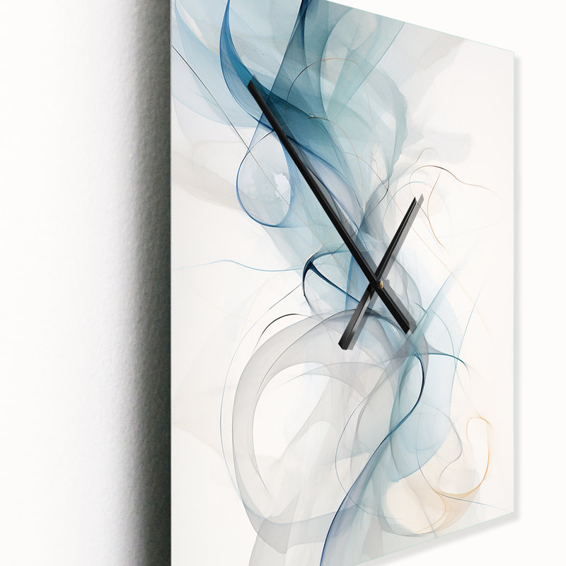 Calligraphie abstraite blanche et grise - horloge murale moderne abstraite, H 28 po x l 12 po x P 1 po