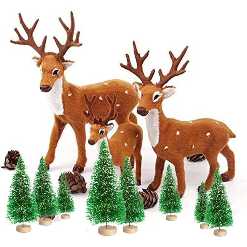 16 mini sapins de Noël artificiels, arbres à brosse en forme de bouteille avec base en bois, 4 tailles, 
