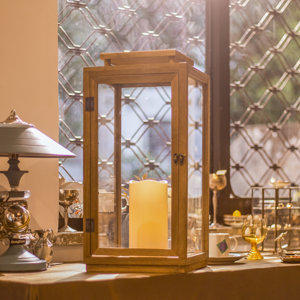 Wood Tabletop Lantern with Candle Included