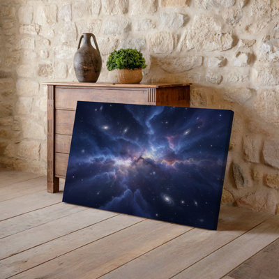 Canvas A Vast Cosmic Expanse Filled With Swirling Clouds Of Deep Wall Art Blues And Purples Interspersed With Shimmering Stars And Canvas Wall Art
