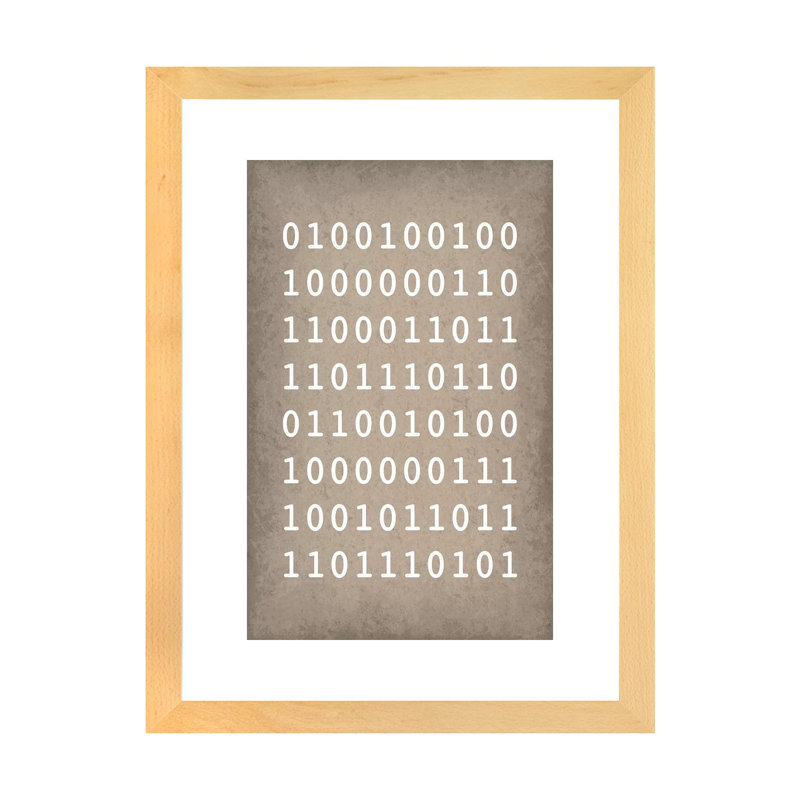 Code binaire «I Love You», reproduction d'art textuel, Papier encadré de bois naturel, Blanc, H 32 po x l 24 po x P 1 po