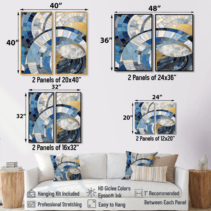 Gold Constructing Blue Realms I - Impressions d'art moderne sur toile, 36" H x 48" W, Floater Framed Print without Mat, Black