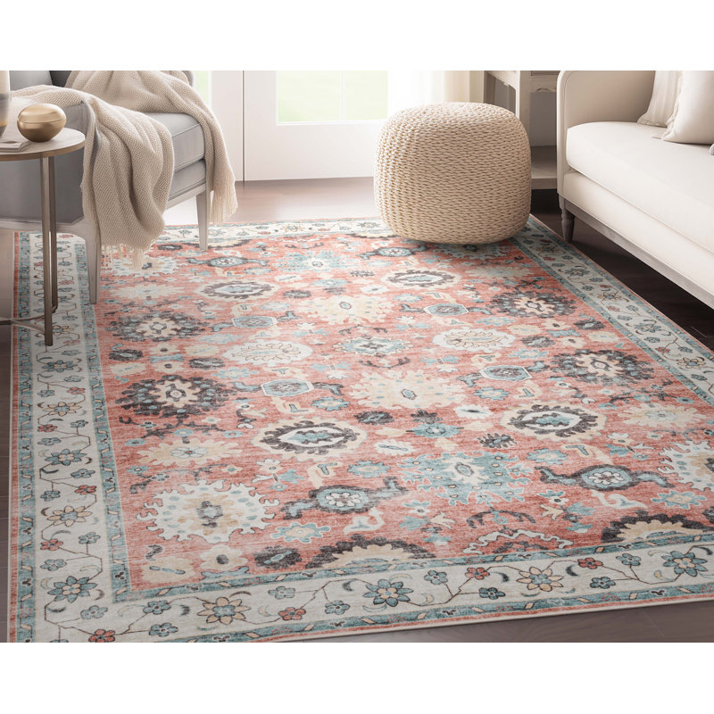 Tapis oriental en polyester tissé à la machine Maloy, Rectangle 5 pi 3 po x 7 pi 3 po