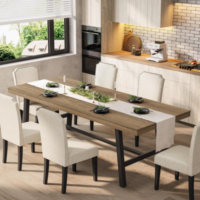 Table de salle à manger industrielle pour 8-10, très large plateau rustique stratifié 35,4 po, table de cuisine commerciale en métal robuste, poire