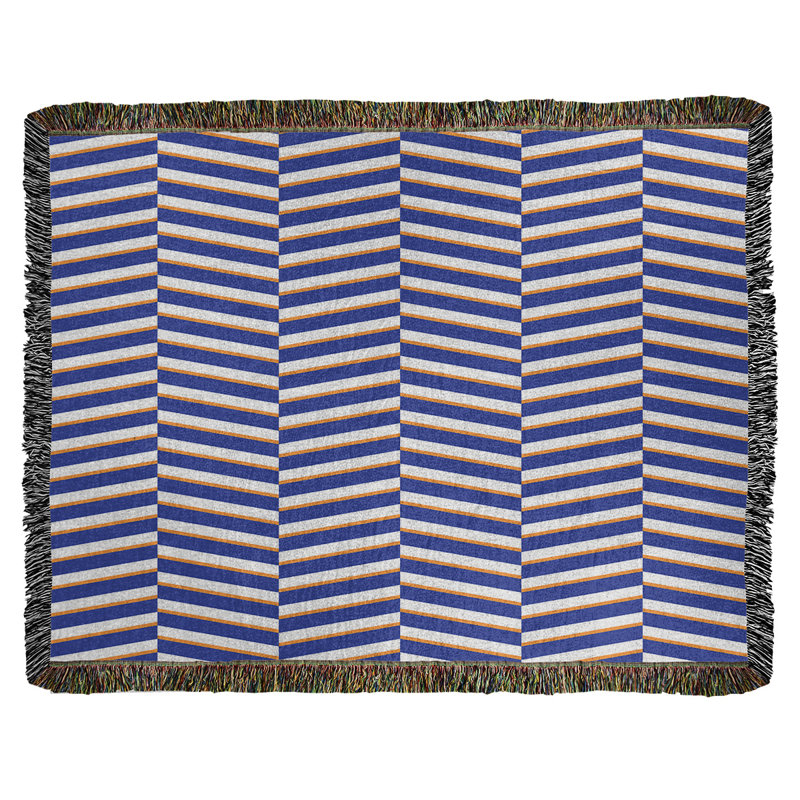 Couverture en coton tissé à rayures fracturées, l 37 po x L 52 po, Bleu/orange