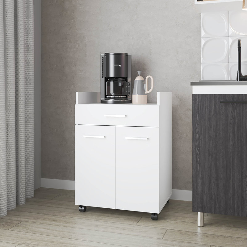 White Kitchen Cart With 2 Doors And 1 Drawer, Storage Option For Organized Kitchen, Caster Wheels Easy Movement, Particle Board Build, 33.98 In High, 17.87 Wide, 23.66 Deep - Coloured Convenient