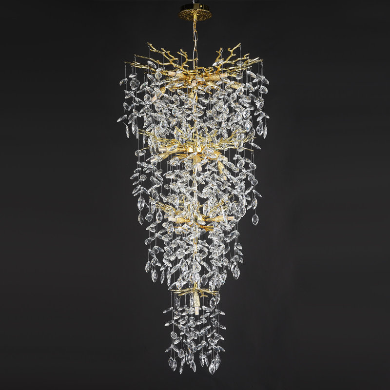 Lustre en cristal à DEL, Doré, H 47,25 po x l 30 po x P 30 po