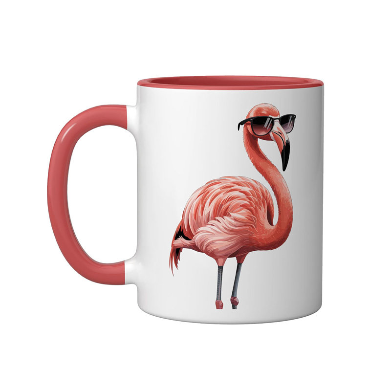Flamingo Ceramic Mug, Blue/White, Red