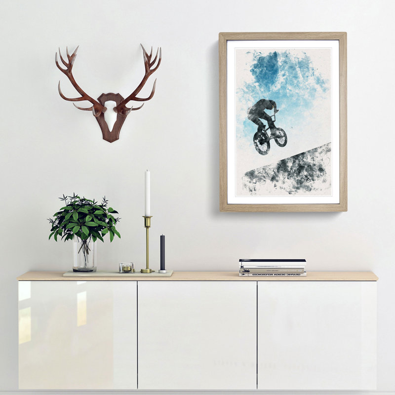 BMX Jump - Single Picture Frame Print on MDF, Oak Framed, 33cm H x 24cm W x 2cm D