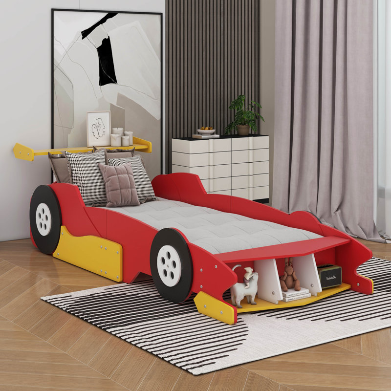 Lit plateforme avec roulettes Race, Simple, Rouge