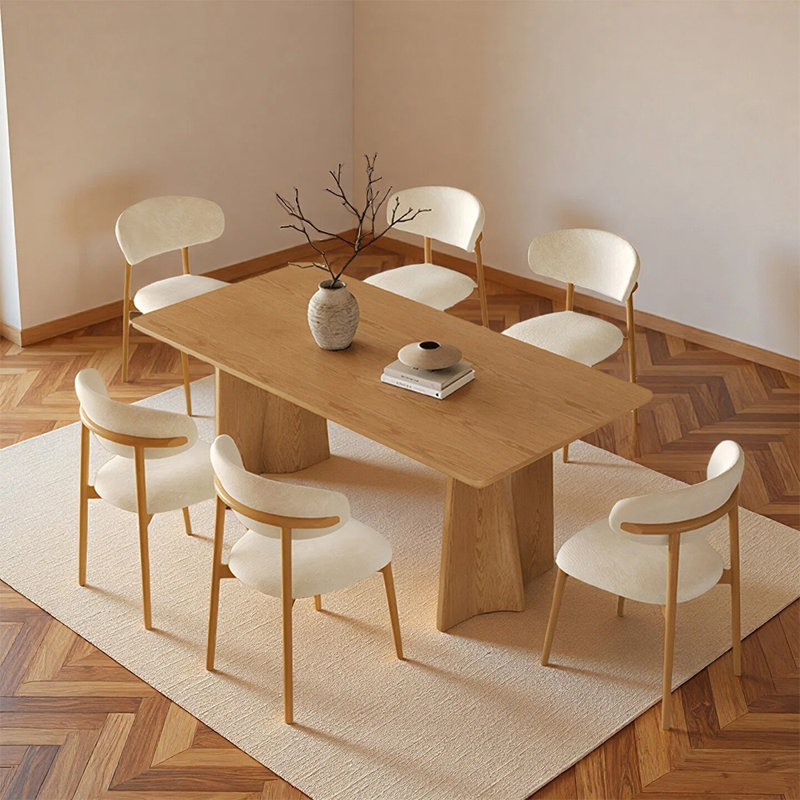 Bundella Modern rectangular desktop durable dining table, 7 Pieces: Table, 6 Chairs, 29.52" H x 59.05" W x 31.49" D