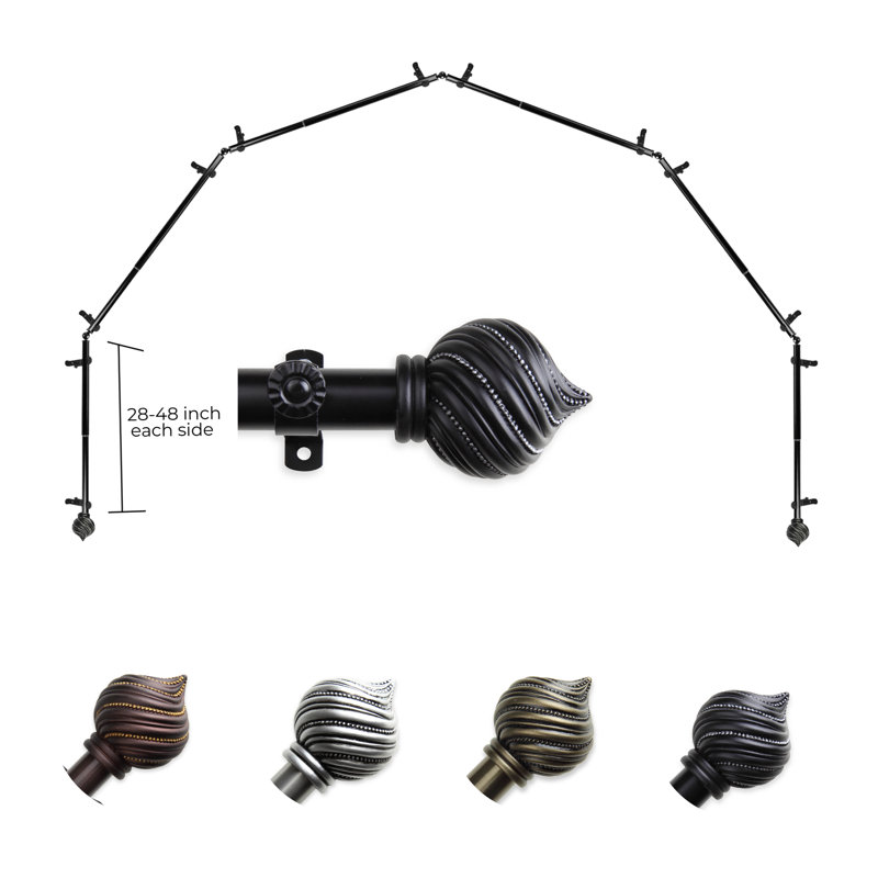 Tringle à rideaux simple ajustable avec baie vitrée de 0,81 po, 28 po à 48 po (chaque côté), Noir