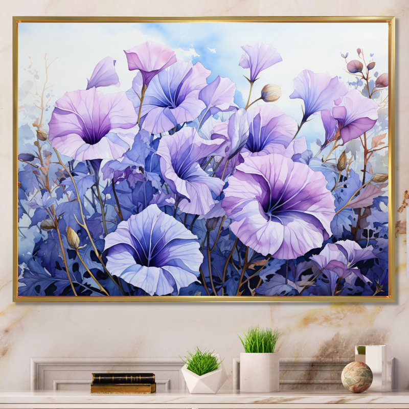 " Purple Morning Glory Graceful III ", Cadre flottant doré, H 12 po x l 20 po x P 1 po