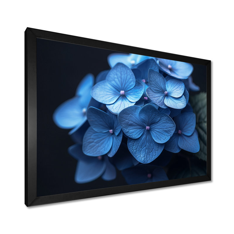 Nirvana bleu, bleu, hortensia, art mural, H 12 po x l 20 po, Cadre simple noir