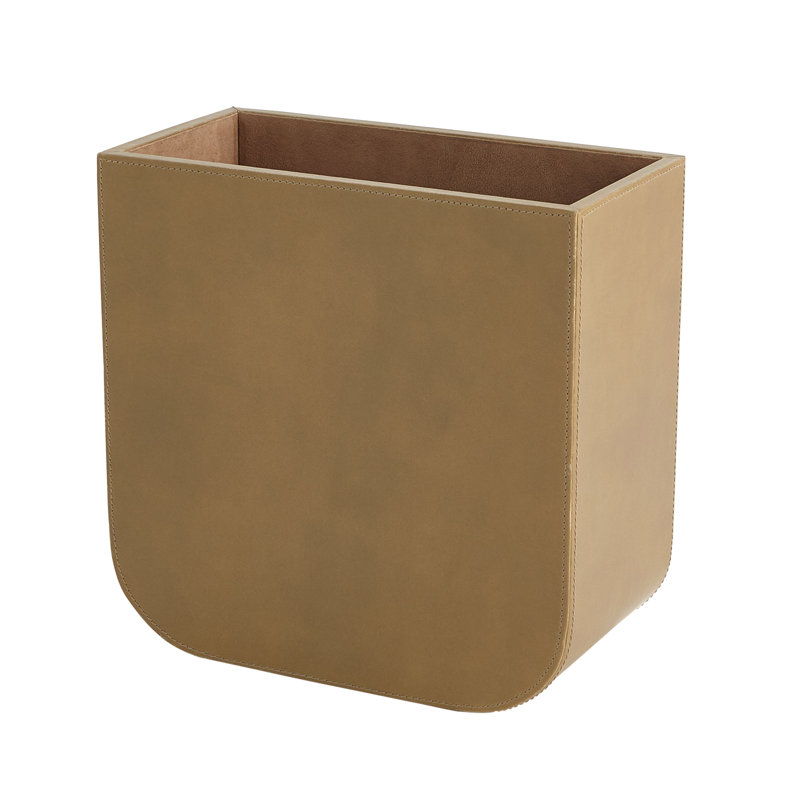 Radius Edge Leather Wastebasket, Light Brown