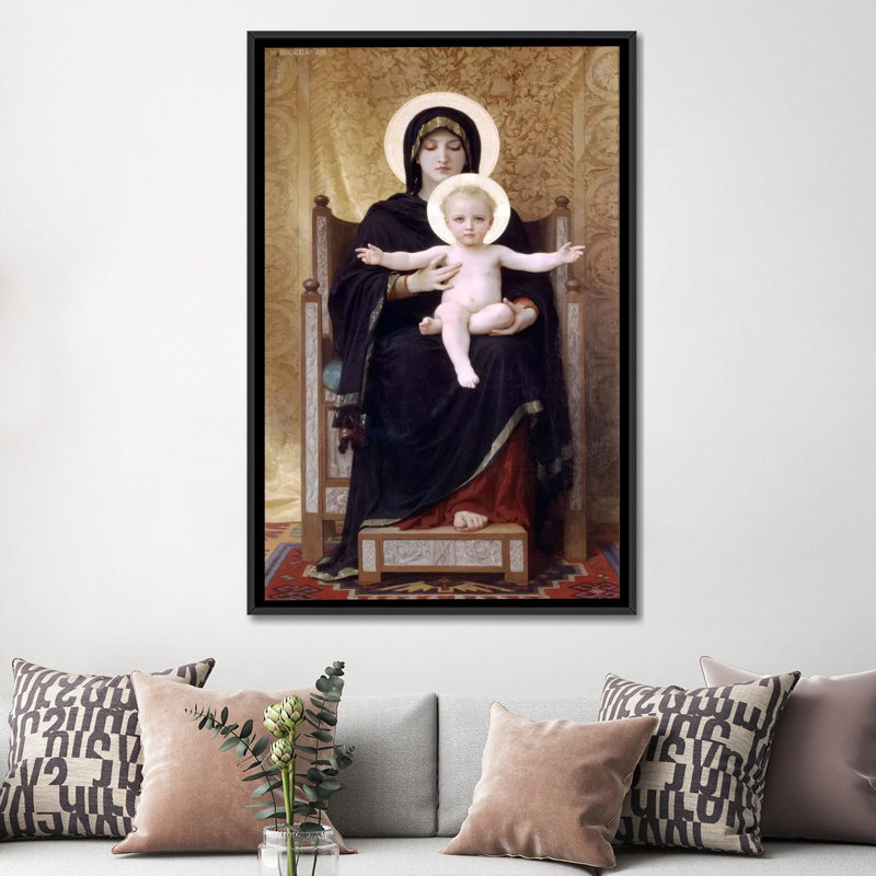 " The Seated Madonna (Madone Assise) " by William-Adolphe Bouguereau, 48" H x 32" W x 1.5" D, Black Framed Canvas, No Mat
