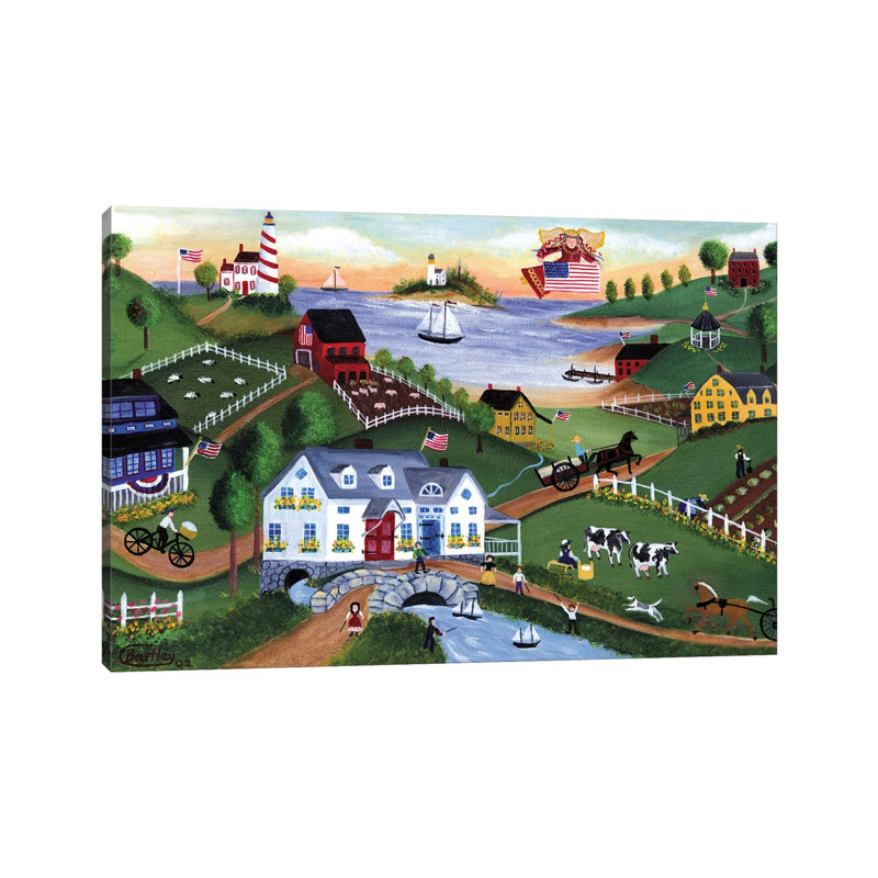 American Folk Art Seadise With Angel by Cheryl Bartley - Painting on Canvas, Wrapped Canvas, 30.48cm H x 45.72cm W x 1.91cm D